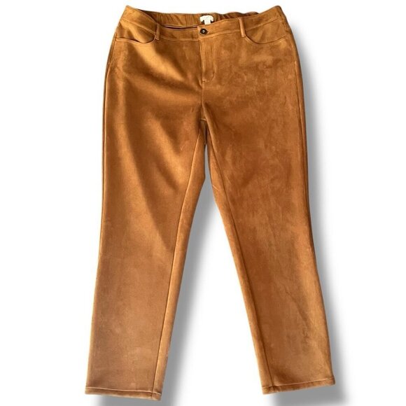J Jill Womens Taylor Luxe Pant Plus Sz 18 Chestnut Brown Faux Suede Straight Leg - Picture 3 of 8